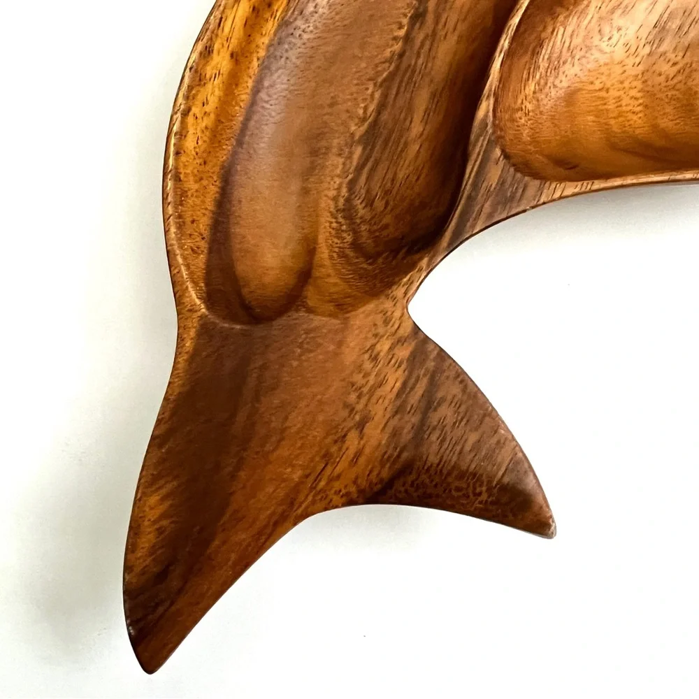 Dolphin Monkey Pod Wood Divided Tray Charcuterie Snacks Trinkets Sea Lif…